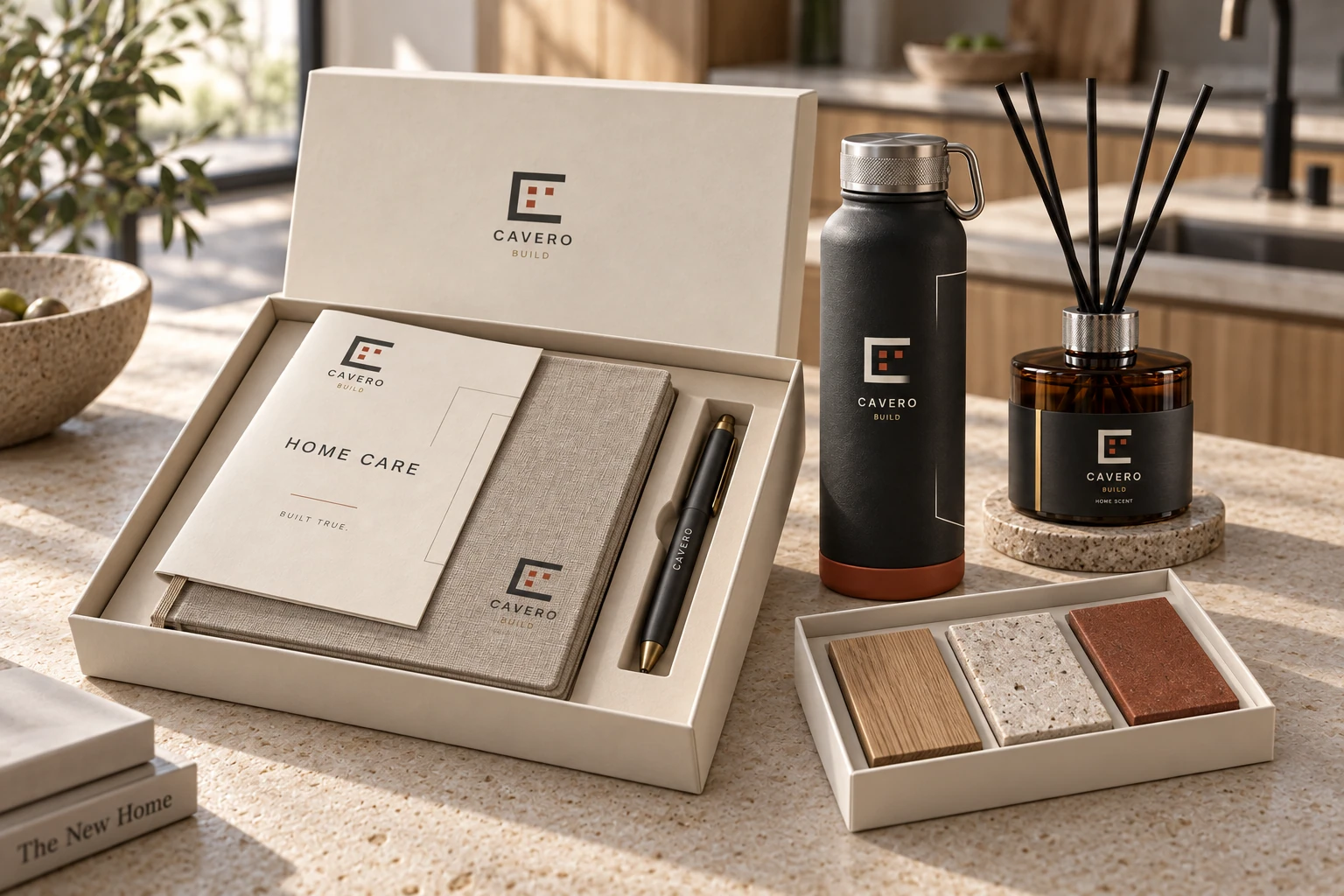 CAVERO welcome kit with home-care guide and considered everyday objects